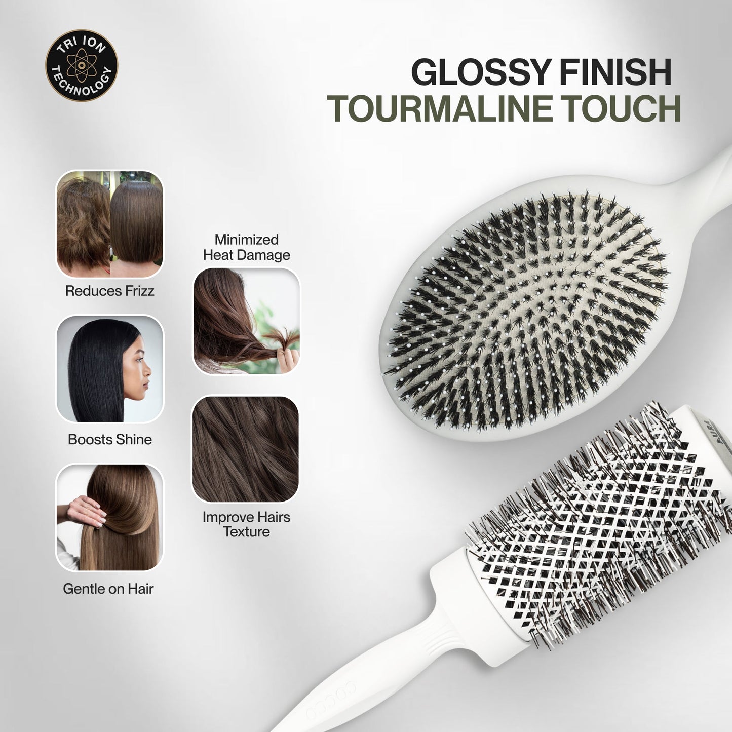 Hair Styling & Smooth Finish Bundle –  with Cocco Aura Brush Set (White)+ Cocco Hair Perfecting Serum 3.4 oz