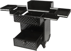 ROLLING BARBER AND BEAUTY MAKEUP CASE WITH DRAWERS,CABNITS AND SLIDING TRAYS AT2094