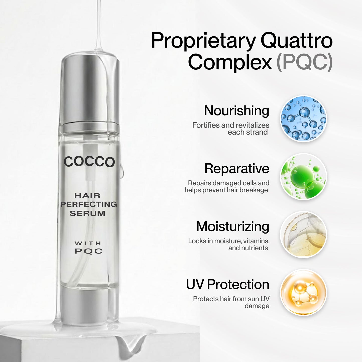 Hair Styling & Smooth Finish Bundle –  with Cocco Aura Brush Set (White)+ Cocco Hair Perfecting Serum 3.4 oz