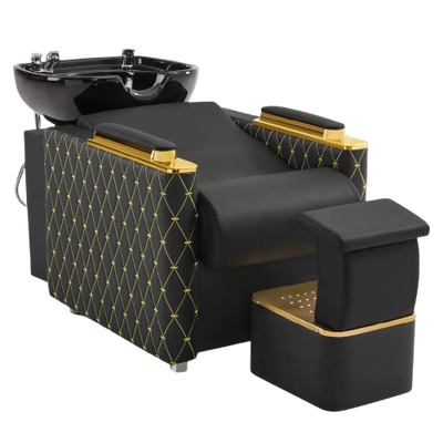 LUXURY GOLD BARBER SALON ANTIQUE SHAMPOO WASH CERAMIC BOWL STATION CHAIR SEH-3051C